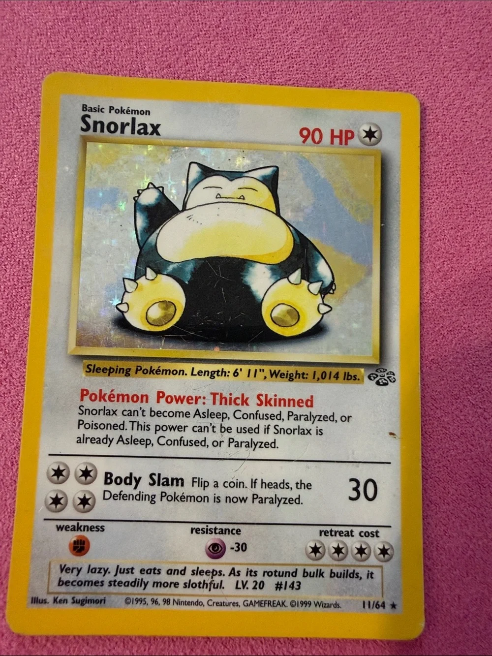 Pokemon Yellow Snorlax Holographic Trading Card
